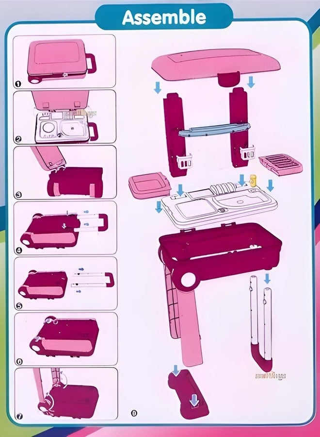 TodFod Kitchen Set for Kids Girls | Large Pretend Cooking Playset with 30+ Accessories | Portable Trolley Toy with Light & Sound | Role Play Toy for Ages 3+ - Image 5